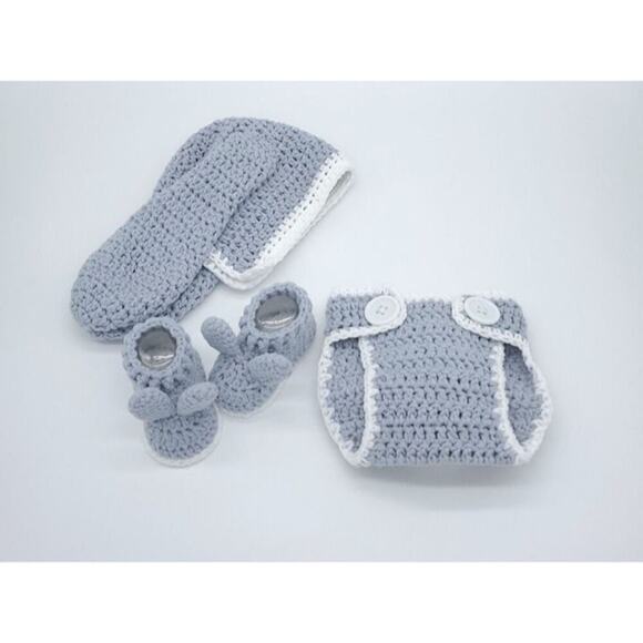 Handmade Crochet Bunny Baby Gift Set – Rattle, Bonnet, Booties & Diaper Cover - Picture 3 of 7